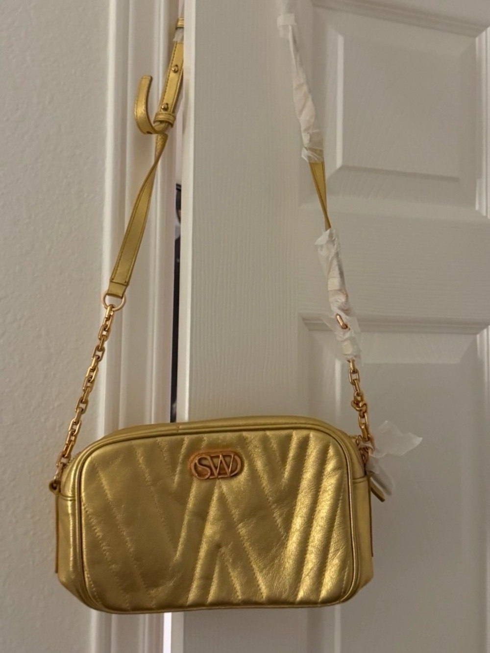 Stuart Weitzman Metallic Gold Quilted Crossbody Bag